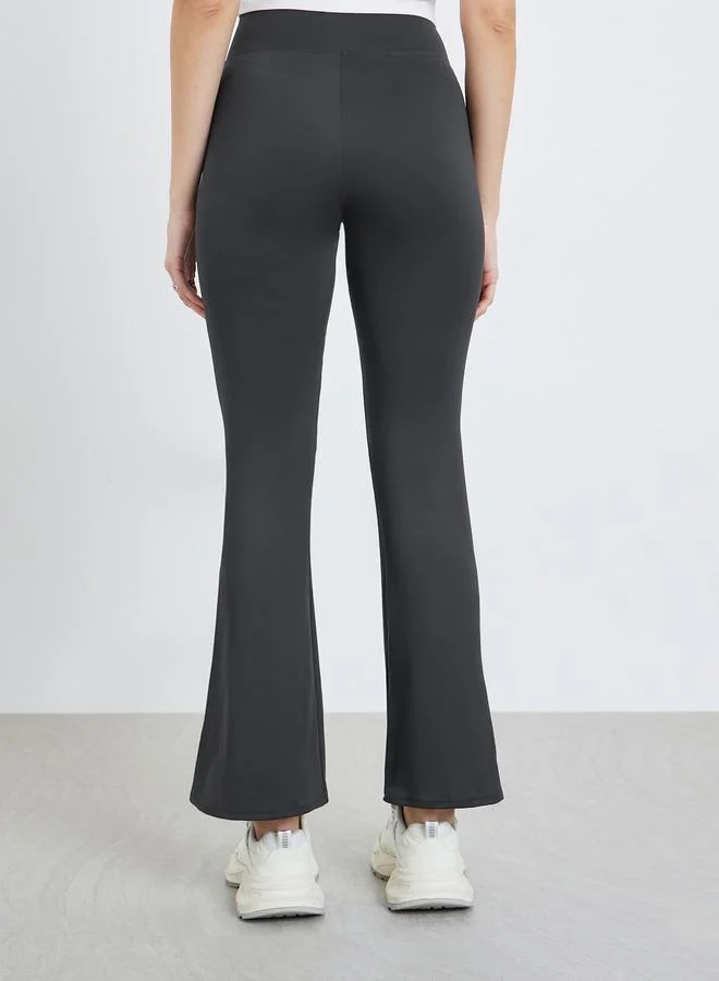 Styli  Women Grey High-Waisted Flared Leggings for Women | Best Price UAE